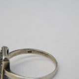 Sterling Silver, Amethyst & Marcasite Set Dress Ring Antique c1930s Art Deco