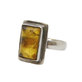 Sterling Silver & Baltic Amber Set Dress Ring Vintage c1970 Size J UK