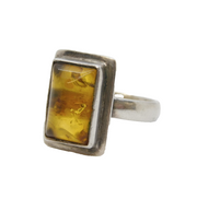 Sterling Silver & Baltic Amber Set Dress Ring Vintage c1970 Size J UK