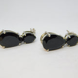 Pair of Sterling Silver Faceted Black Onyx Stud Cocktail Earrings Vintage c1970