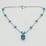 Sterling Silver, Turquoise & Moonstone Set Statement Necklace Vintage c1980