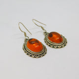 Pair of Sterling Silver Natural Baltic Amber Oval Drop Earrings Vintage c1970
