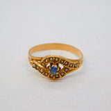 Victorian 18ct Rose Gold, Sapphire & Seed Pearl 'Eye' Form Ring Antique c1890s