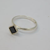 Sterling Silver Black Agate Diamond Shape Dress Ring Vintage c1970 Size M 1/2