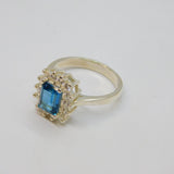Sterling Silver Blue & White CZ Cluster Dress Ring Vintage c1990 Size P 1/2