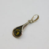 Sterling Silver Green Baltic Amber Lily Form Drop Pendant Vintage c1970s