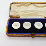 Art Deco Boxed Set of 9ct Gold & Pearl Set Dress Buttons Antique c1920s
