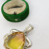 Sterling Silver Citrine Paste Drop Charm Pendant Vintage c1970