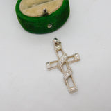 Sterling Silver Paste Set Cross Charm Pendant Vintage c1970