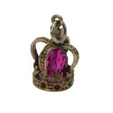 Sterling Silver Multi-Coloured Crystal Set Crown Charm Pendant Vintage c1970