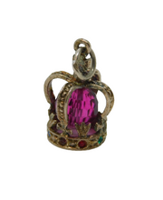 Sterling Silver Multi-Coloured Crystal Set Crown Charm Pendant Vintage c1970