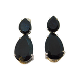 Pair of Sterling Silver Faceted Black Onyx Stud Cocktail Earrings Vintage c1970