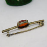 Sterling Silver Gilt & Cabochon Carnelian Set Bar Brooch Vintage c1950