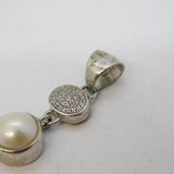 Sterling Silver Cultured Pearl & Paste Set Drop Charm Pendant Vintage c1970