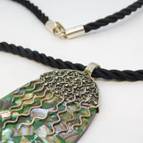 Large Sterling Silver Mounted Abalone Set Drop Pendant Necklace Vintage