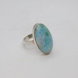 Sterling Silver Cabochon Larimar Oval Statement Band Ring Vintage c1990 Size S