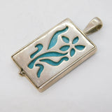 Sterling Silver, Turquoise Mosaic Floral Drop Pendant Vintage c1990s