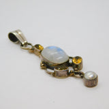 Sterling Silver 3 Citrine, Cabochon Moonstone & Pearl Pendant Vintage c1970s