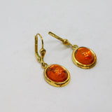 Pair of Gold On Sterling Silver Baltic Amber Leverback Earrings Vintage c1970
