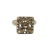 Sterling Silver Marcasite Leaf Pattern Square Dress Ring Antique c1930 Size N