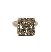 Sterling Silver Marcasite Leaf Pattern Square Dress Ring Antique c1930 Size N