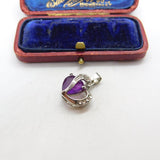 Sterling Silver Heart and Amethyst Gem Charm Pendant Vintage c1970