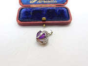 Sterling Silver Heart and Amethyst Gem Charm Pendant Vintage c1970