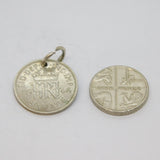 Sterling Silver George VI Sixpence Coin Charm Pendant Vintage c1946