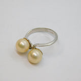 Sterling Silver Double Pearl Twist Front Dress Ring Modern c1990 Size L 1/2
