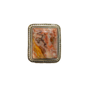 Sterling Silver Polished Jasper Boho Statement Ring Modern c1990 Size N 1/2