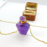 Gold on Sterling Silver Carved Natural Amethyst Scent Bottle Necklace VIntage