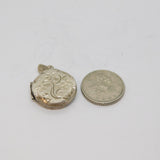 Sterling Silver Floral Pattern Round Locket Charm Pendant Vintage c1970