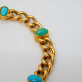 Edwardian 15ct Yellow Gold & Turquoise Set Chain-Link Bracelet Antique c1910s