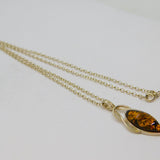 Sterling Silver Baltic Amber Celtic Style Ellipse Pendant Necklace Modern c2000