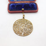 Sterling Silver Gilt Floral Large Drop Charm Pendant Vintage c1970