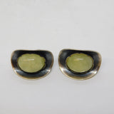 South African Studio Sterling Silver & Lemon Jade Clip-On Earrings Vintage