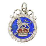 King Edward VII Sterling Silver Enamel Shilling Coin Pendant Antique 1910