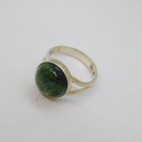 Sterling Silver Cabochon Green Serpentine Dress Ring Modern c1990 Size U 1/2