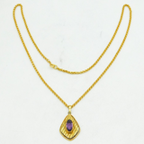 Amerikaner Gold Plated Amethyst Set Cable Link Pendant Necklace Vintage