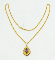 Amerikaner Gold Plated Amethyst Set Cable Link Pendant Necklace Vintage