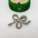 Sterling Silver Marcasite Set Bow Ribbon Brooch Antique c1920 Art Deco
