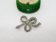 Sterling Silver Marcasite Set Bow Ribbon Brooch Antique c1920 Art Deco