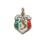 .800 Silver 'Italia' Enamel Shield Travel Souvenir Charm Vintage c1970s