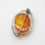 Art Nouveau Style Sterling Silver & Baltic Amber Set Floral Brooch Vintage