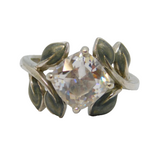 Sterling Silver CZ & Enamel Studio Style Dress Ring Vintage c1970 Size L