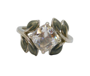 Sterling Silver CZ & Enamel Studio Style Dress Ring Vintage c1970 Size L
