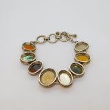 Sterling Silver Mixed Semi-Precious Stones & Shell T-Bar Bracelet Vintage c1970