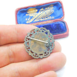 Georgian Iron Pyrite & Painted Porcelain Panel Brooch AF Antique c1820