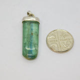 Sterling Silver Natural Green/Blue Flourite Drop Charm Pendant Vintage c1970s