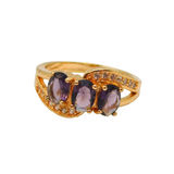 Rose-Gold On Sterling Silver Triple Oval Amethyst Ring Modern c1990 Size R 1/2